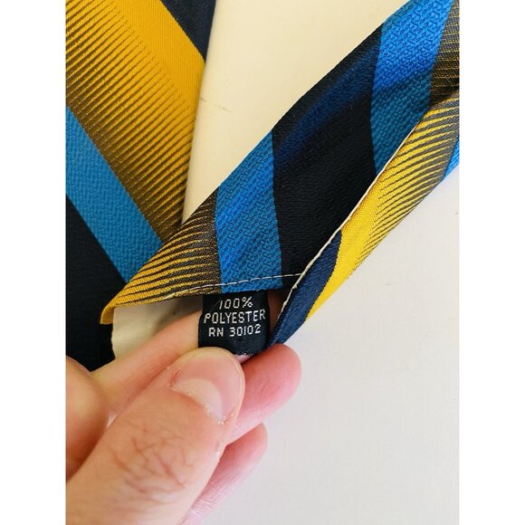 Vintage Macrae Necktie 1970s Yellow & Blue Striped Tie Costume Design Menswear - Picture 5 of 8